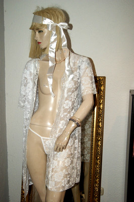 SPITZEN -Dessous Set 2 tlg. ~ Negligee - Mantel & String ~ PENTHOUSE weiß neu XL