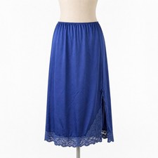 Vintage Vassarette Satin Lace Trim Half Slip 29" Skirt Size M Blue Elastic Waist