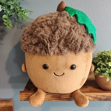 FAO Schwarz Acorn Plush Stuffed Kids Toy Sparkly Leaf Smiley Face Brown Fuzzy