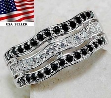 2CT Treated Black Sapphire  Topaz 925 Solid Sterling Silver Ring Sz 8 IB1-1