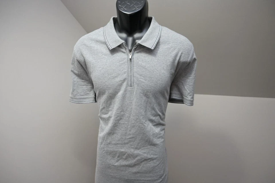 Express 1/4 Zip Polo Shirt Stretch Gray Casual Short Sleeve Mens Sz Large - Image 2 of 4