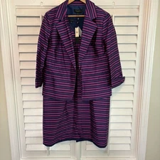 Talbots Purple And Blue Stripe Dress And Blazer Set Size 16