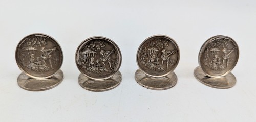 Antique Set of 4 English Sterling Silver Menu Card Holders London Hallmarked