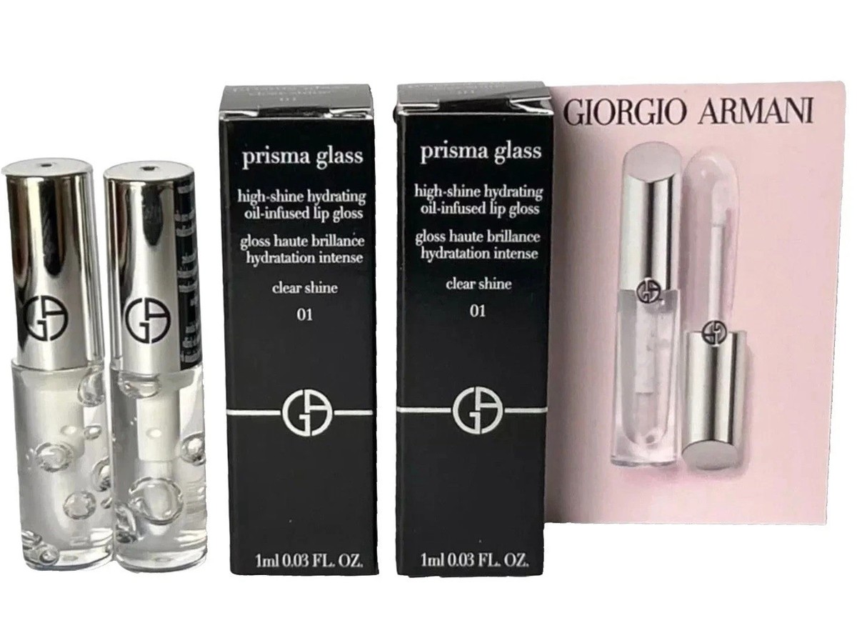 2x~Giorgio Armani~Prisma Glass~Lip Gloss~01 Clear Shine~1ml/0.03oz