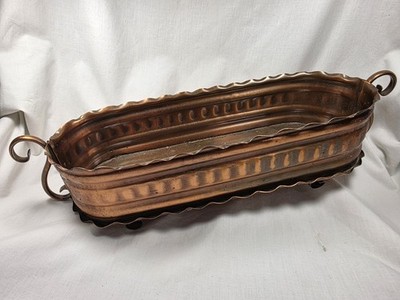 *VTG* Gregorian Hand Hammered Copper Elongated Planter W/Handles Natural Patina