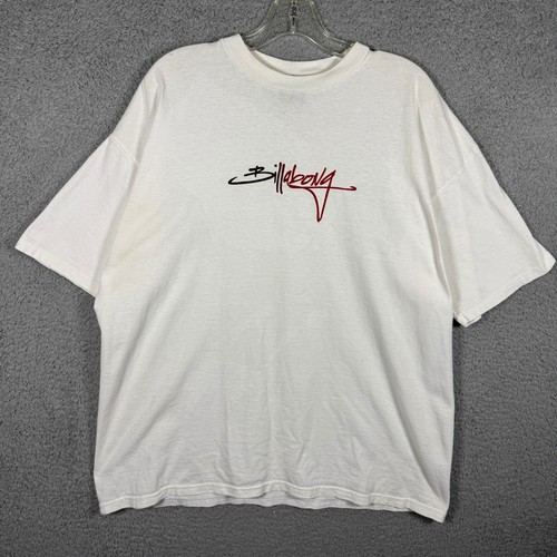 Billabong, Y2K Billabong Men XL White Short Sleeve Script Logo Graphic Cotton Shirt Vintage