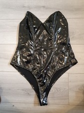BNWOT Leg Avenue Black PVC Strapless Boned Bodysuit Size Large 10-12