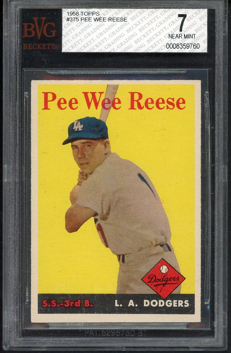1958 TOPPS #375 PEE WEE REESE DODGERS BVG 7 NM 547581 (KYCARDS)
