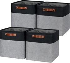 Storage Baskets 12X12 Fabric Cube Storage Bins, 4 Pack Large Baskets with Handle