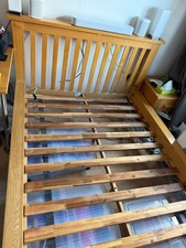 Solid Wooden Double Bed Frame with Mattress – Good Condition – 135 × 190 cm