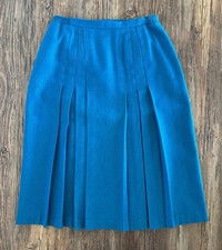 Vtg Tan Jay Wool Blend Pleated Midi Skirt Womens 16 Lined Blue Elastic Sides