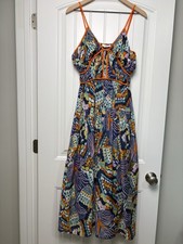 Entro Women’s L Maxi Dress Adj Spaghetti Straps Multi Colored Summer Resort Wear