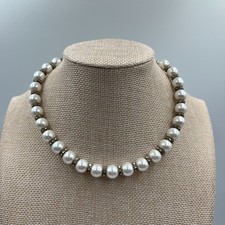 Vintage 3-Strand Faux Pearl Necklace Rhinestone Rondelles Wedding Jewelry 1950s