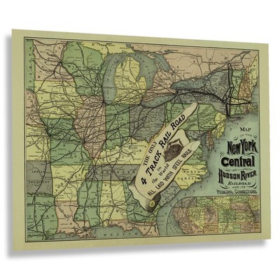 1876 New York Central Hudson River Railroad Map Centennial Transportation