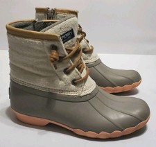 Sperry Youth Saltwater Emboss Premium Wool Boots Gray/ Pink Size 2M USA