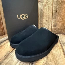 UGG MENS CLASSIC SLIP-ON SLIPPER SIZE US 9 BLACK SUEDE WOOL SLIDE EU 42