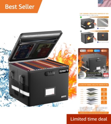 Lockable Fireproof File Box with Mesh Pockets - Protect Documents & Valuables