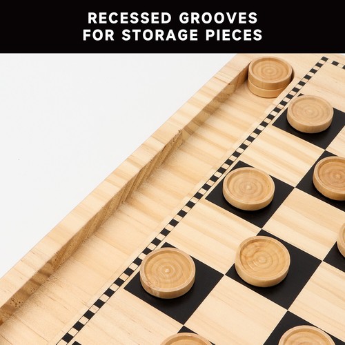 2-in-1 Wooden Checkers/Tic Tac Toe Game. Tabletop Family Board Games for Kids - Picture 3 of 7