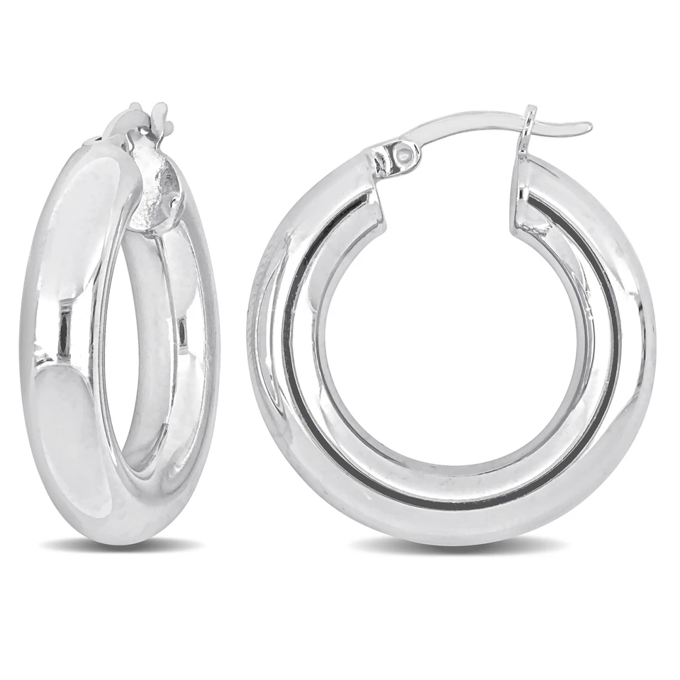 Amour Sterling Silver 25x5mm Round Hoop Earrings