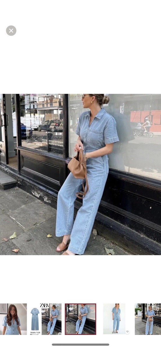 ZARA NWT WOMAN FULL LENGTH ZIPPER DENIM JUMPSUIT MID-BLUE