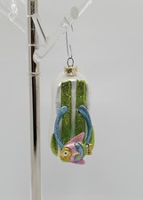Beach ' Christmas Ornament 'Flip-Flop' Green, Blue, Pink 4.5" Pre-owned