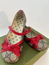 Authentic New Gucci Toddler Girls Red Web Stripe Ballet Flats Size 28