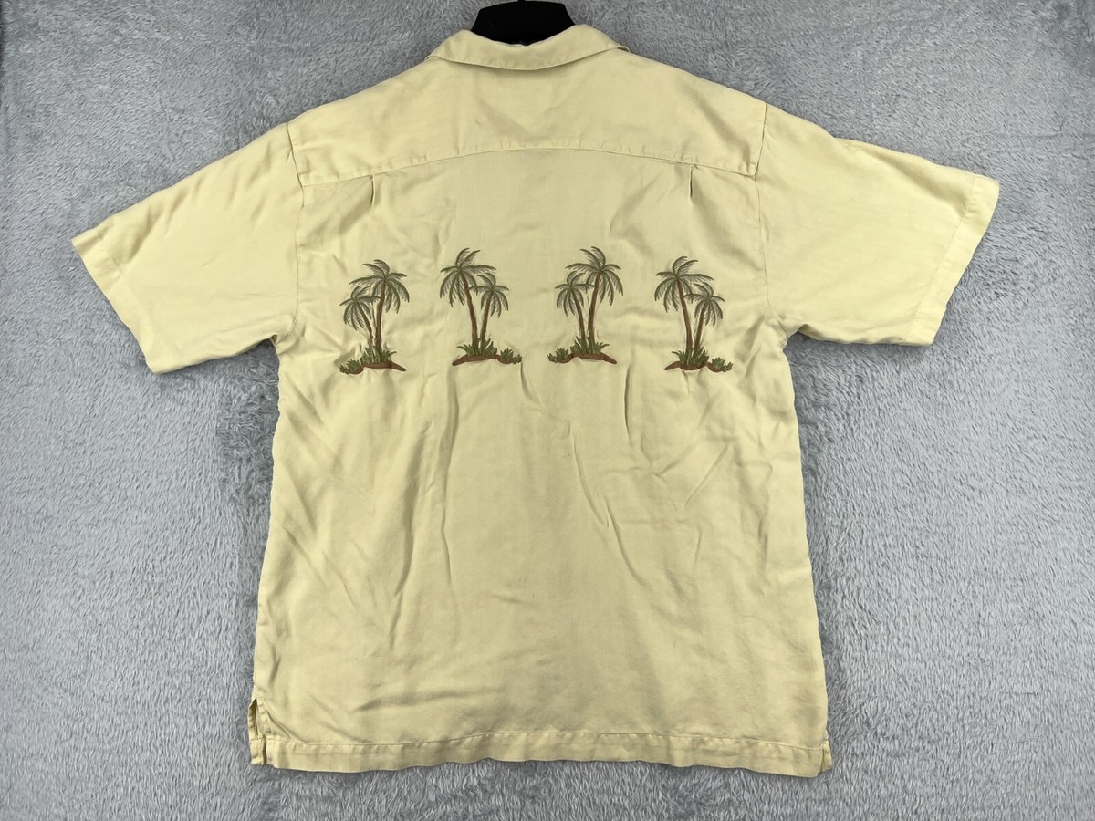 メンズウェア TIKI Tiki Classics Shirt Men Extra Large Yellow Palm Tree Embroidered