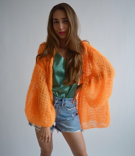 Bright orange mohair cardigan Short 
