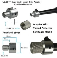Ruger .22 Mark I Adapter W Thread P 1/2x28 TPI F Muzzle Brake, Al Silver