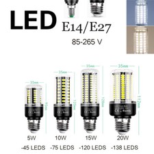 LED Corn Light Bulb E14 E27 Screw Ultra Base Bright White Lamp 5/10/15/20W Black