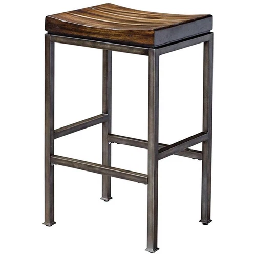 Uttermost Beck 30" Metal and Wood Bar Stool in Dark Walnut and Brushed Steel - Picture 1 of 9
