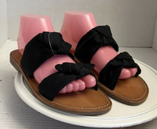 Urban Outfitters Women 8 39 Sandals Black Fabric Flats Slides Shoes Stitched tan