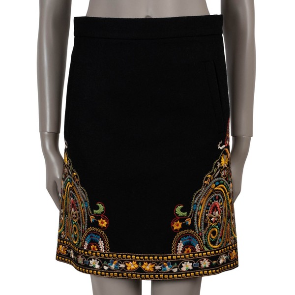 71618 authentischer ETRO schwarz & bunt Wollfilz BESTICKTER MINI Rock 40 S