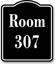 Room 307 Number Building BLACK Aluminum Composite Sign