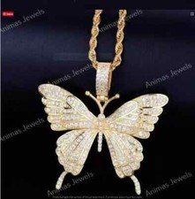 2.00Ct Round Cut Lab Created Diamond Butterfly Pendant 14K Yellow Gold Plated