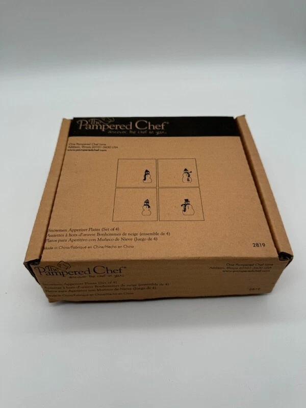 Pampered Chef Snowman Square Appetizer Plates Set of 4 #2819 NIB - Image 2 of 4