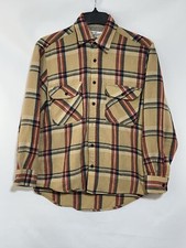 Vtg 60s 70s Sears Roebuck Mens Wool M Flannel Plaid USA Made Button Down Shirt
