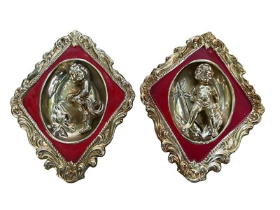 2 Vtg Mid Century HollywoodRegency Cherub Wall Plaques ARDCO Japan Wall Hangings