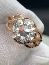 Real Moissanite 4Ct Round Cut Solitaire Engagement Ring 14K Rose Gold Plated