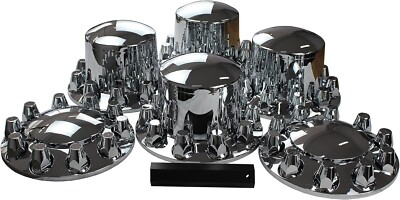 Chrome & ABS Semi Truck Axle Covers - 33mm Spike Lug Nuts, 2 Front Wheel Covers, Removable Hub Caps from Wheel Hub & Bearing - price 29.85