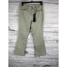 DG2 Diane Gilman Jeans Womens 10P Green White Striped Straight Crop Pants Casual