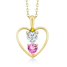 18K Yellow Gold Plated Silver White Moissanite Pink Mystic Topaz and Yellow