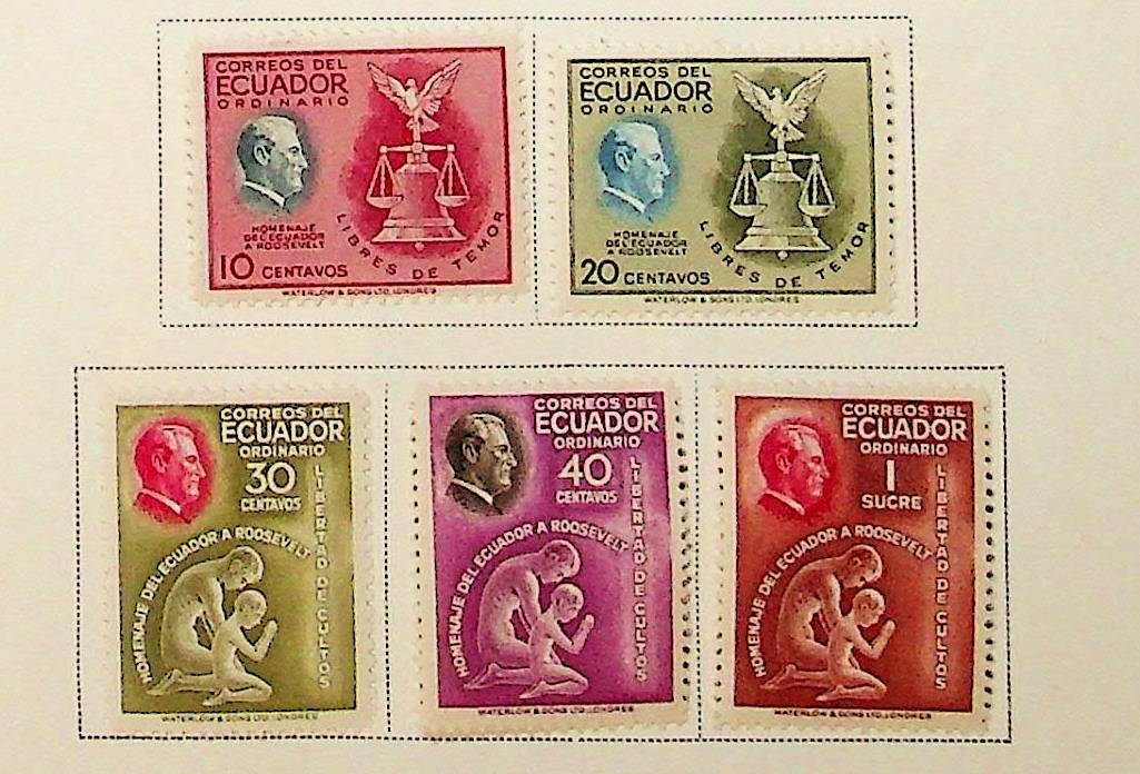 ECUADOR Sc 509-13 LH ISSUE OF 1948 - ROOSEVELT