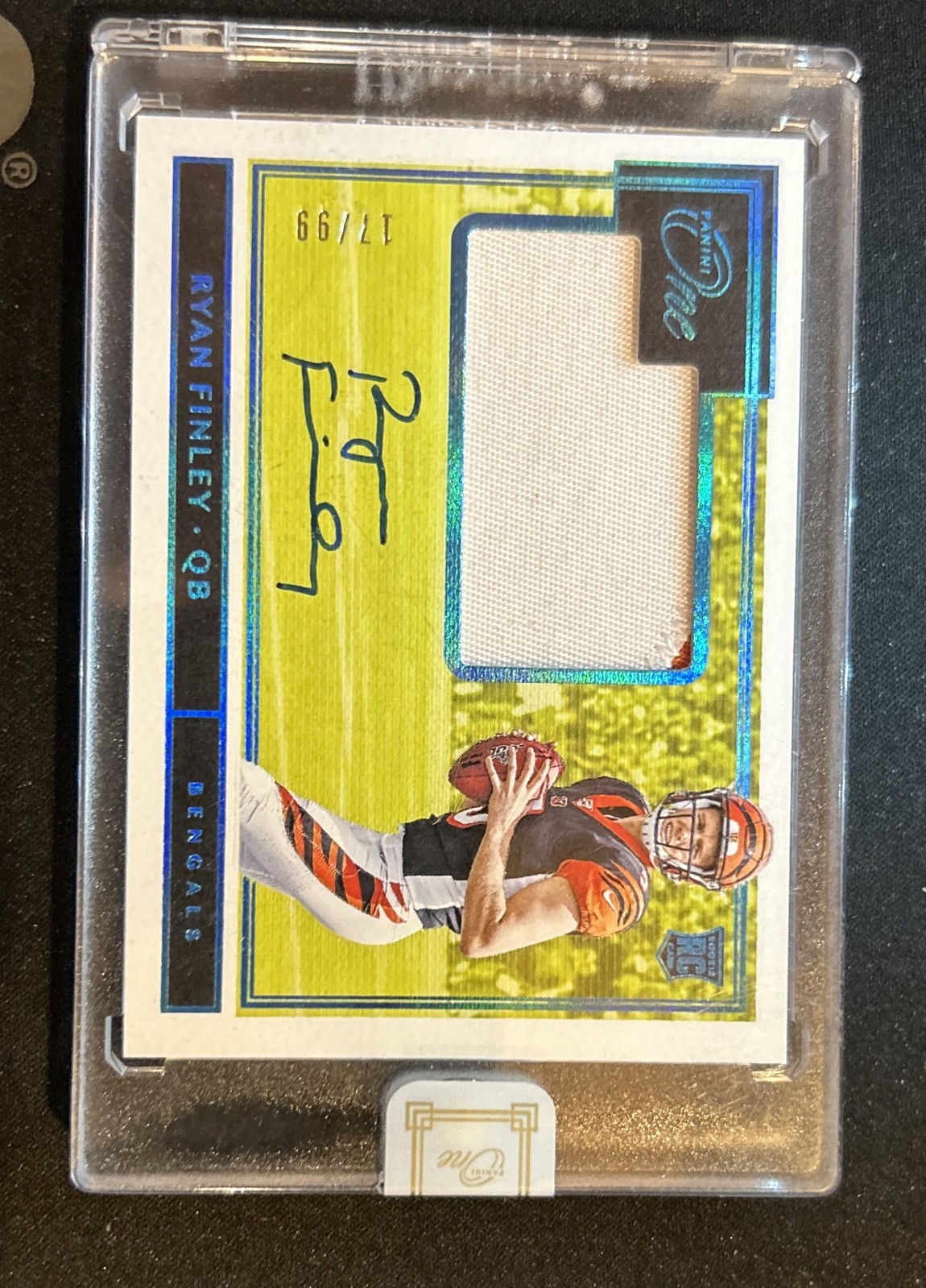 2019 Panini One - Rookie Patch Autographs Ryan Finley #17 Blue /99 (AU, MEM, RC) view 1