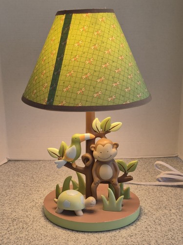 Lambs & Ivy Papagayo Nursery Table Lamp W/Monkey, Turtle & Toucan On Resin Base