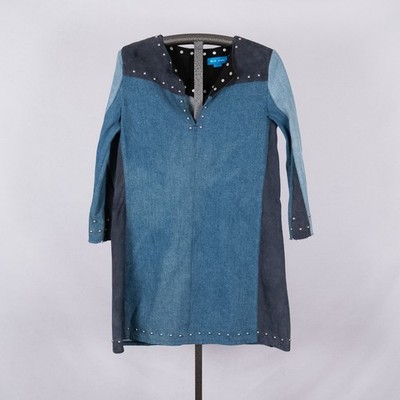 MiH London Retro Denim & Blue Suede Patchwork Dress MEDIUM Studded Indie Western