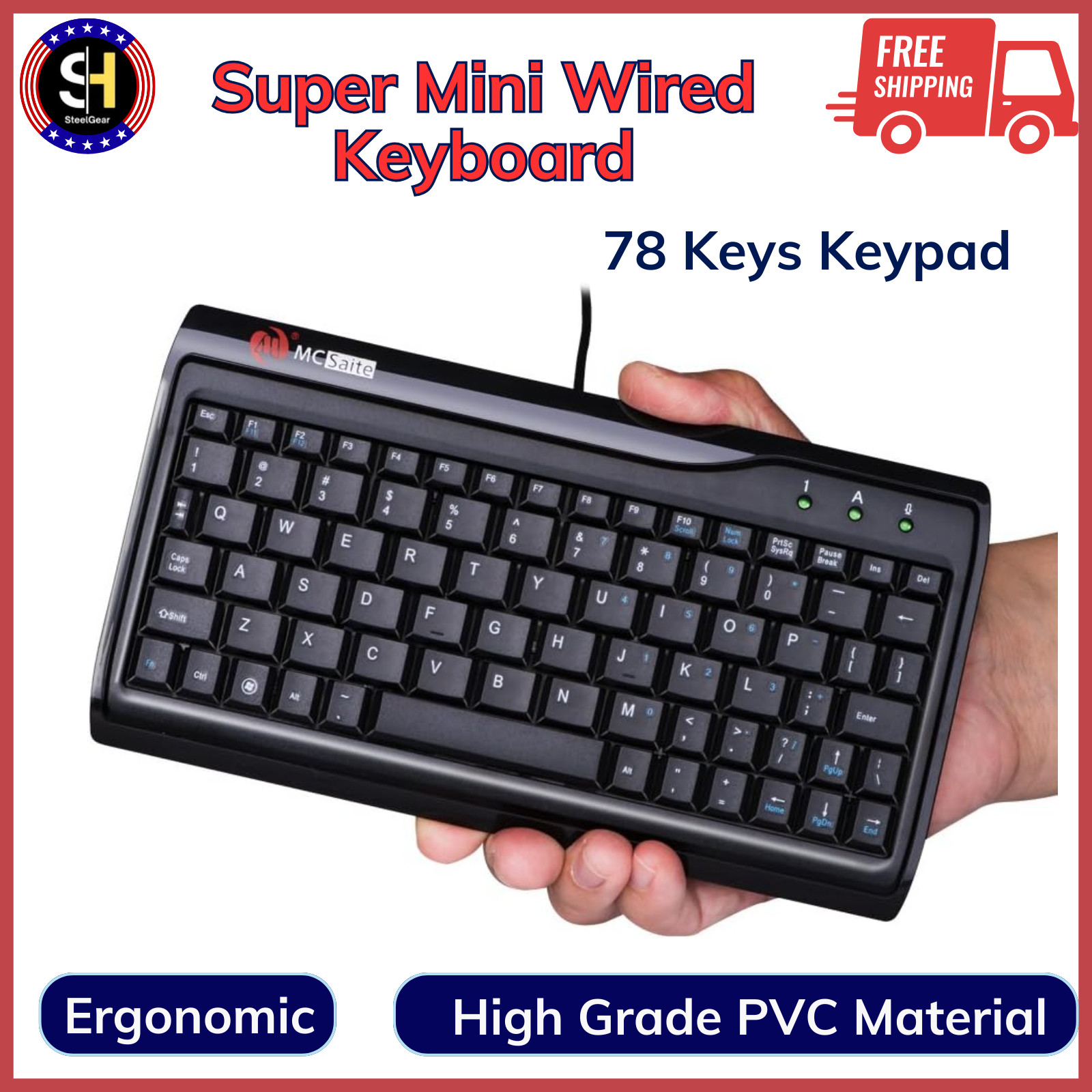 Super Mini Wired Keyboard, MCSaite Full Size 78 Keys Keypad 