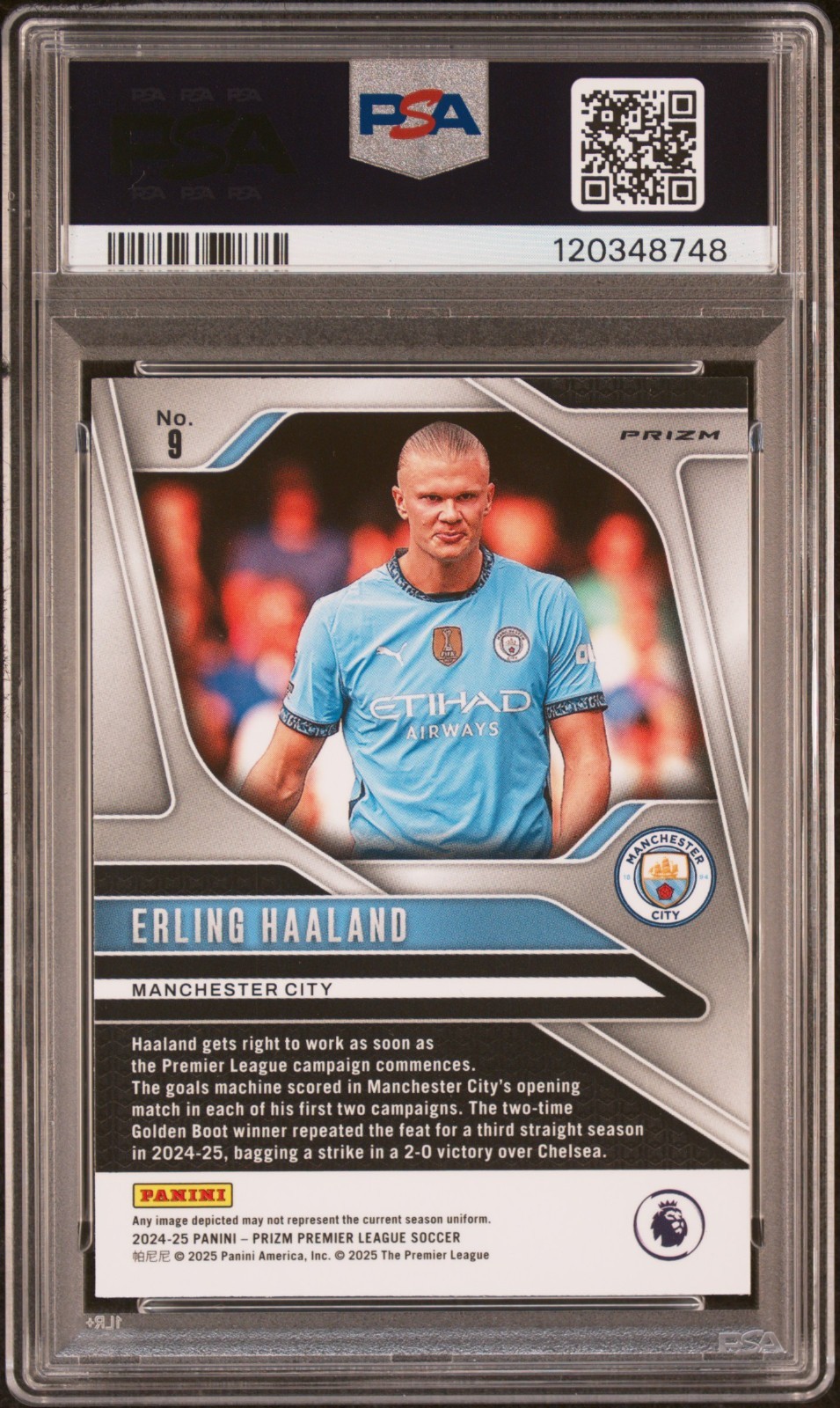 Erling Haaland, Black & White Checker, 2024-25 Panini Prizm P/L #9, PSA 10 GEM view 2