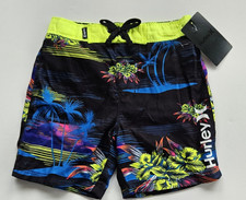 Hurley Toddler Boy's 4T Board Shorts Swim Trunks Black Palm Tree Volt Lined