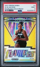 2021 PANINI PRIZM WNBA A'JA WILSON FEARLESS GOLD PRIZM 3/10 #4 ACES PSA 9 POP 1